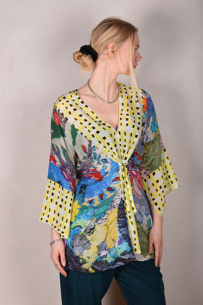 Suleima-cdc. Tunic top w. pockets and Kimono-sleeves. "Giadams/Yasket" combination. - Tone Barker Silk