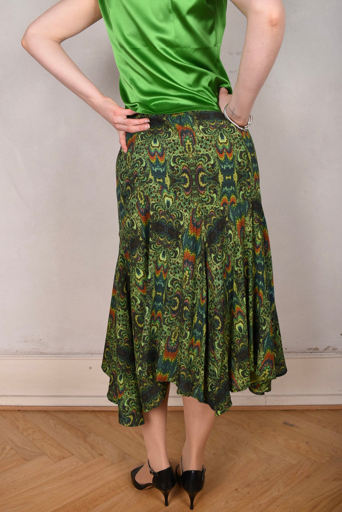Skirt-Nulle in Silk stretch satin. Print "Fraktal Green" - Tone Barker Silk