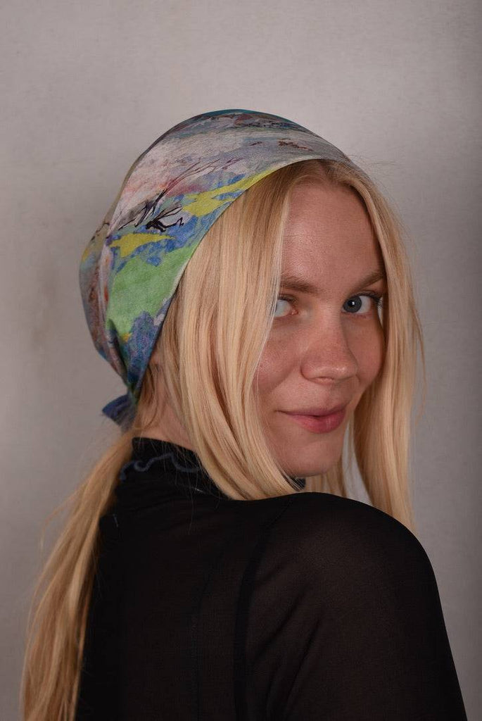 Artist Scarf. Silk Crepe-de-Chine 70X70 cm. "Angel, Blue" - Tone Barker Silk