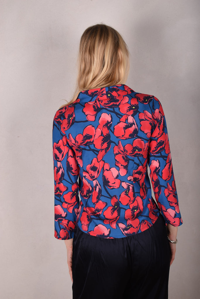 Bifty. Shirt/jacket in Stretch Silk Satin with covered buttons "Pal-Pop" (Matte side out) - Tone Barker Silk