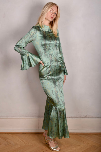 Nau-dress. Silk stretch satin dress long/short option. Print "Sea-Mar"
