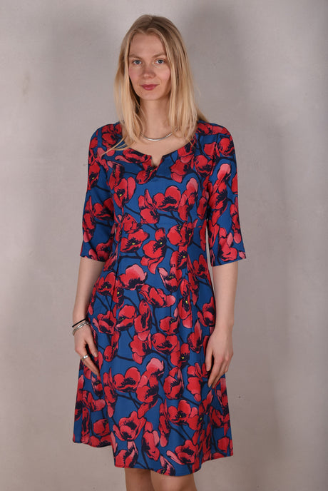 Parinaldi. Classic dress in stretch silk. 3/4 sleeves and side pockets. Print: "Pal-Pop" - Tone Barker Silk