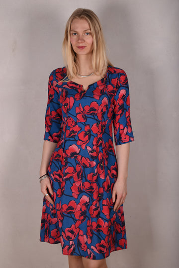 Parinaldi. Classic dress in stretch silk. 3/4 sleeves and side pockets. Print: "Pal-Pop" - Tone Barker Silk