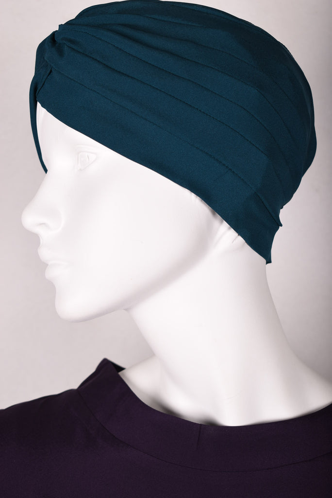 Turban in stretch silk (95%silk-5%elastane) "Petrol Blue" - Tone Barker Silk