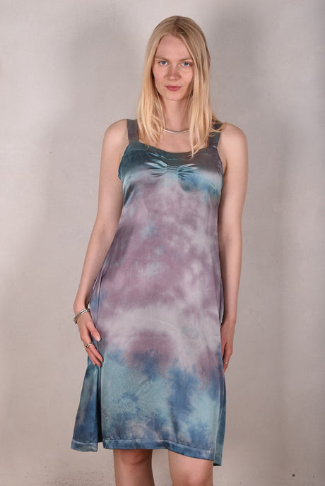Paloma. Summer dress with pockets + adjustable shoulder straps "Shadow" handdyed - Tone Barker Silk