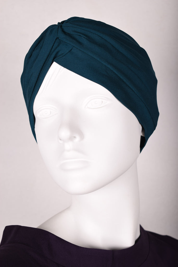 Turban in stretch silk (95%silk-5%elastane) "Petrol Blue" - Tone Barker Silk