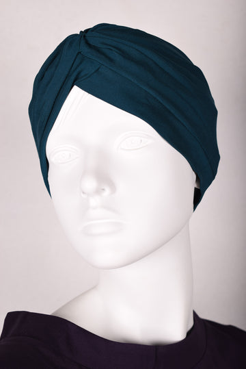 Turban in stretch silk (95%silk-5%elastane) "Petrol Blue" - Tone Barker Silk
