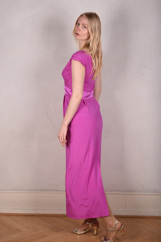 Magnifique. Lang kjole i Silke stretch satin 95%silke-5%elastan "Hi-pink"