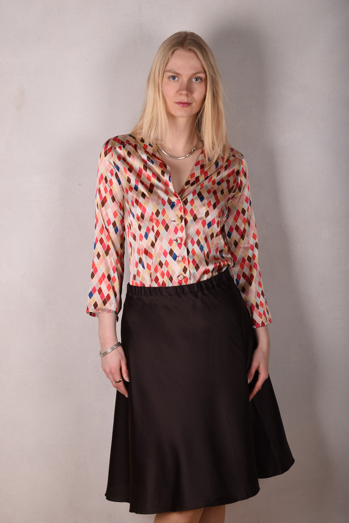 Tango, skirt in stretch silk satin, 95%silk/5% elastane. "Coffee" - Tone Barker Silk