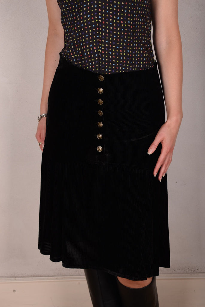 Joan-velvet. Skirt in silk/viscose corduroy velvet. Black (lining in print "Blears" silk) - Tone Barker Silk