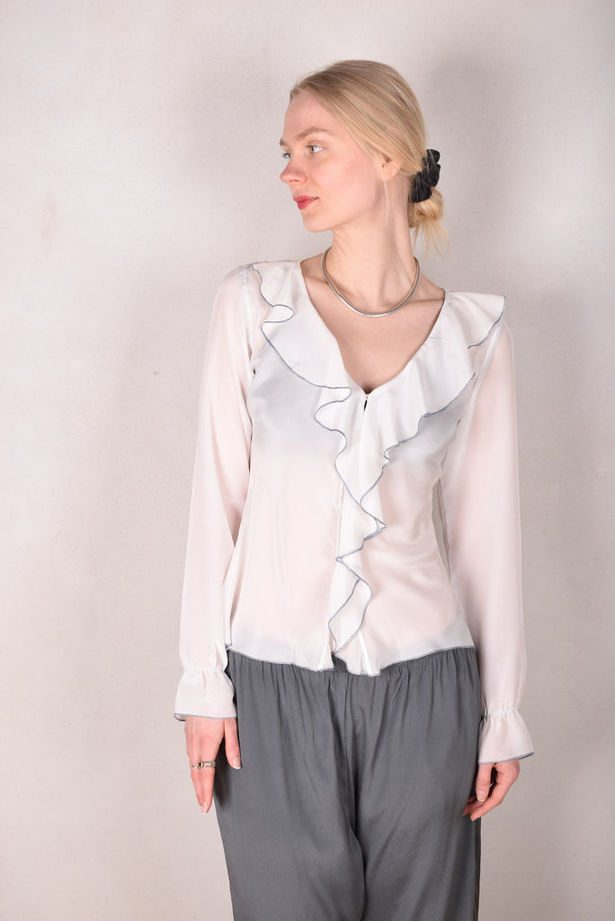 Palma - Silk shirt with Volant, Off-white (non-bleached) - Tone Barker Silk