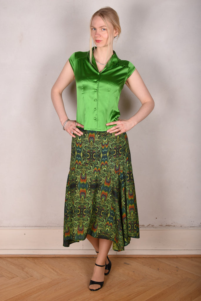 Skirt-Nulle in Silk stretch satin. Print "Fraktal Green" - Tone Barker Silk