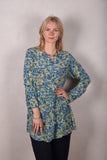 Short dress "Zia" in 100% silk Crepe de Chine. Flower (watercolour) print. Blue