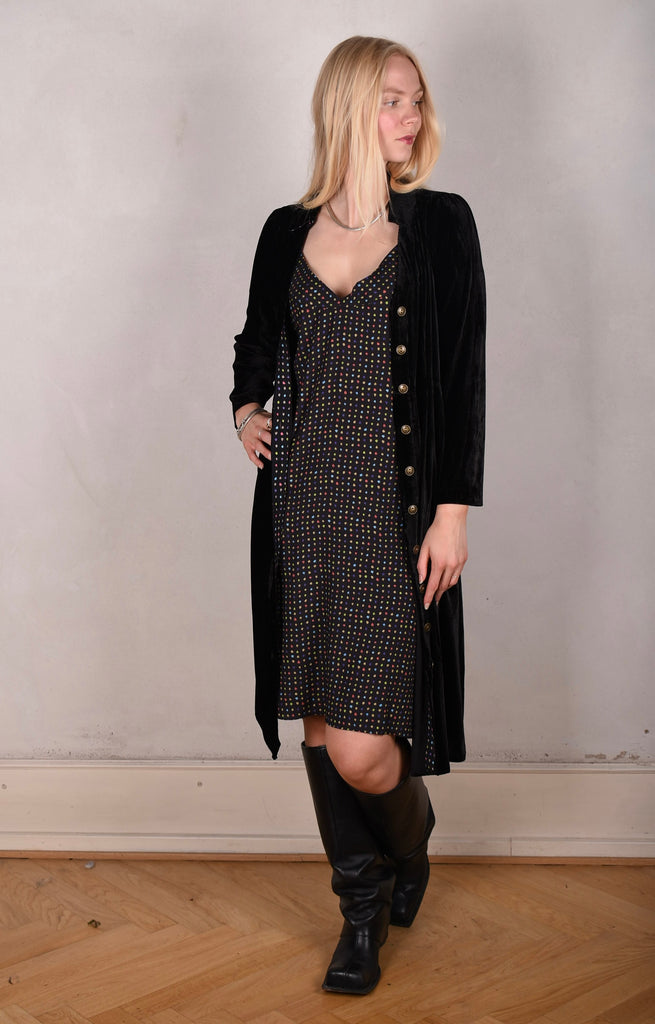 Hen-stretch, Stretch corduroy velvet shirt-dress w. pockets. "Black" - Tone Barker Silk