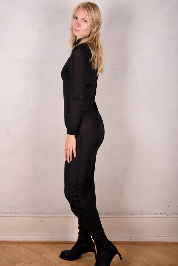 M.BARKER Turtle neck dress in stretch crepe silk (90%silk-10%elastan) Black - Tone Barker Silk