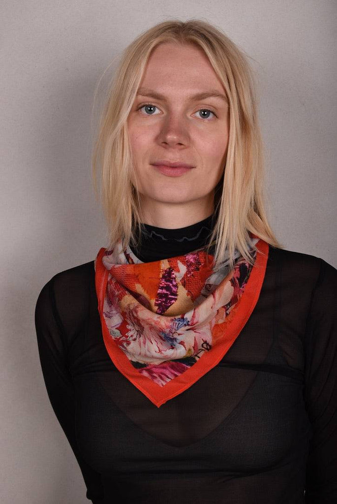 Artist Scarf in 100% Silk Crepe-de-Chine 70X70 cm. "Flamenco, Orange" - Tone Barker Silk