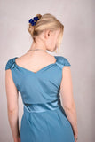 Magnifique. Maxi dress in Silk Stretch Satin 95%silk5%elastan "Bali-Blue"