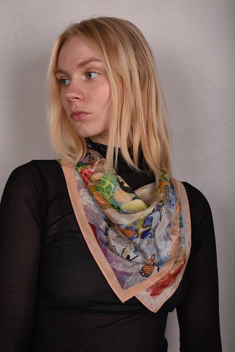 Artist Scarf. Silk Crepe-de-Chine 70X70 cm. "Angel, Peach" - Tone Barker Silk
