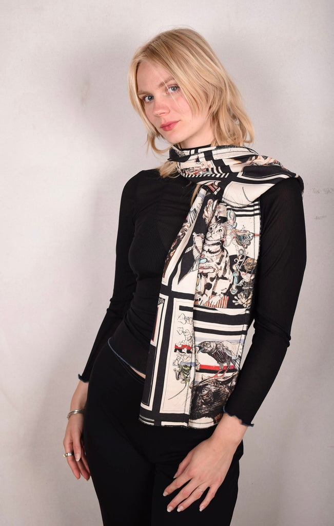 Noil silk/viscose mix double scarf (two layers) 33 x 160 cm with print "6-Suse" - Tone Barker Silk