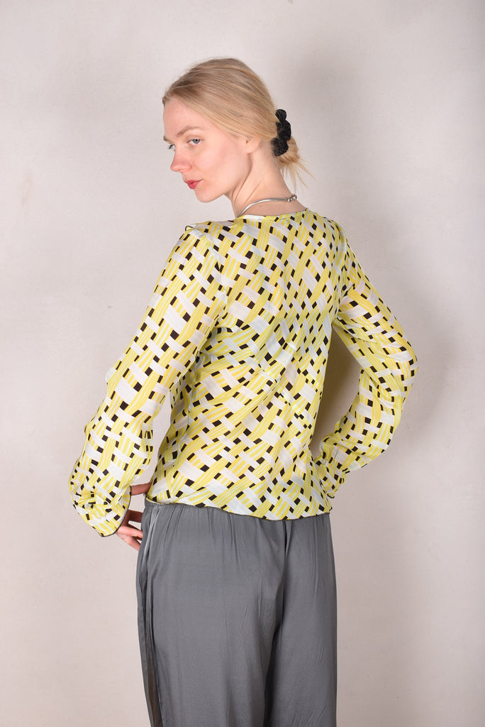 Palma - Silk shirt with Volant, Print:  "Yasket" (by Boje Barker) - Tone Barker Silk