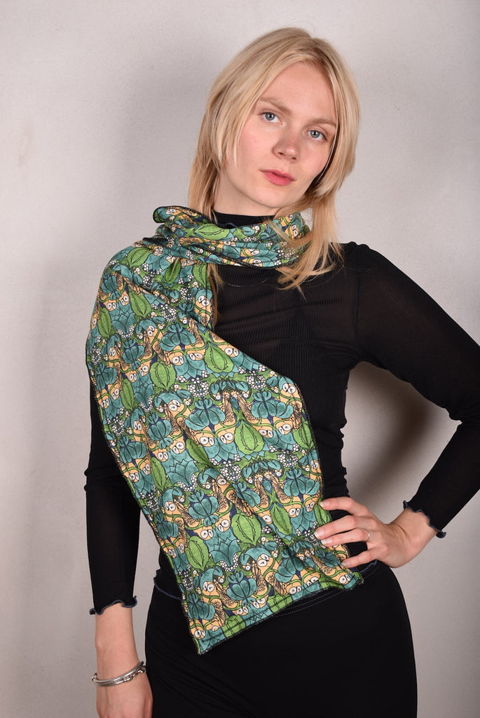 Noil silk/viscose mix double scarf (two layers) 33 x 160 cm with print "Nowlie" - Tone Barker Silk