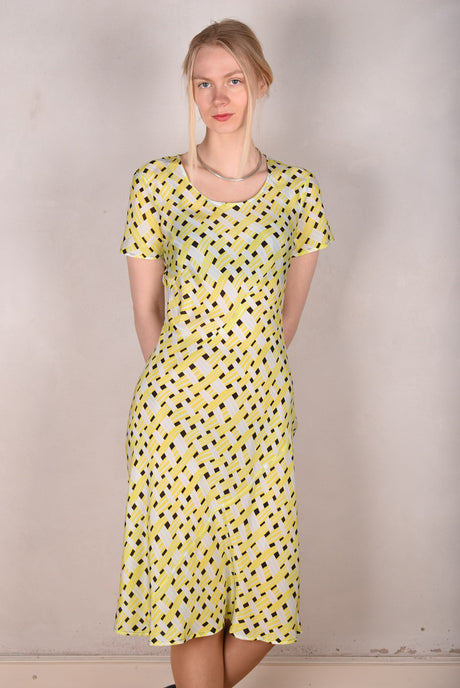 Gilian. Bias cut midi-length dress with short sleeves. 100% silk Crepe de Chine "Yasket" - Tone Barker Silk