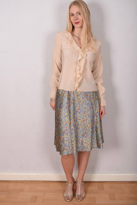 Tango, skirt in stretch silk satin, 95%silk/5% elastane. Print: "Ponais" - Tone Barker Silk