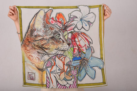 Artist Scarf. Silk Crepe-de-Chine 68X68 cm. "Longing so long" By Suse Hartung - Tone Barker Silk