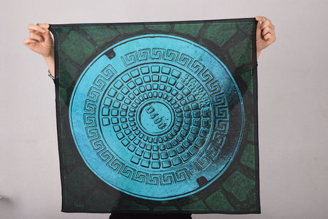 Artist Scarf. Silk Crepe-de-Chine 68X68 cm. "Blue D400" By Jens Raadal - Tone Barker Silk