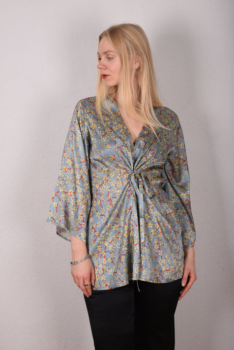 Suleima-Stretch. Tunic top with kimono sleeves and side pockets. Print: Ponais - Tone Barker Silk