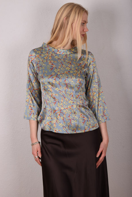 Audrey. Silk satin stretch top, classic style. "Ponais" (Shiny silk) - Tone Barker Silk