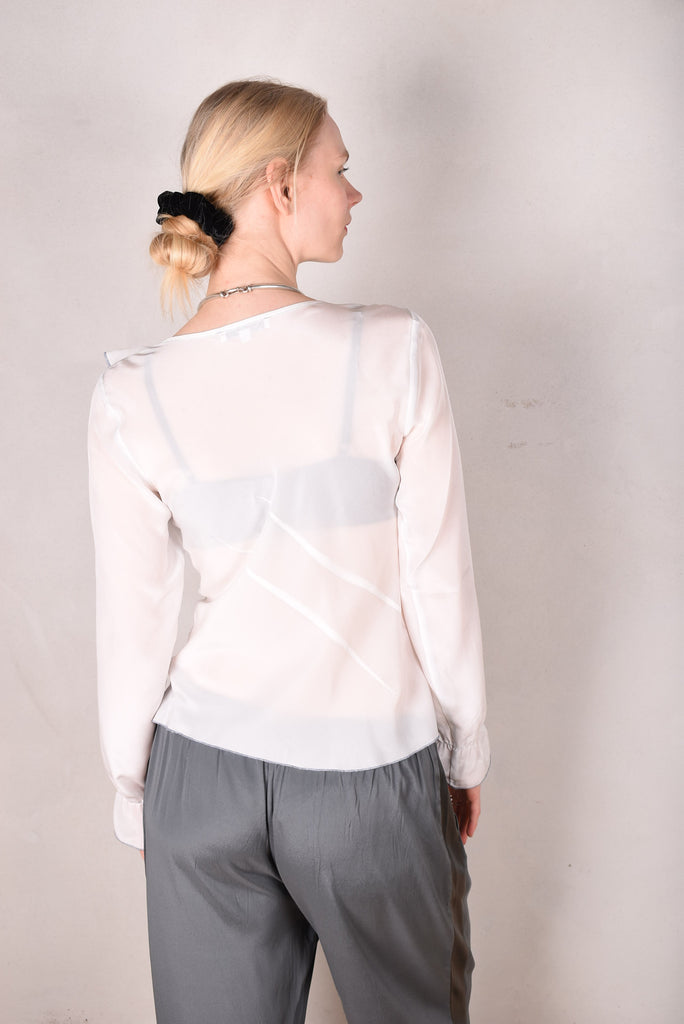 Palma - Silk shirt with Volant, Off-white (non-bleached) - Tone Barker Silk