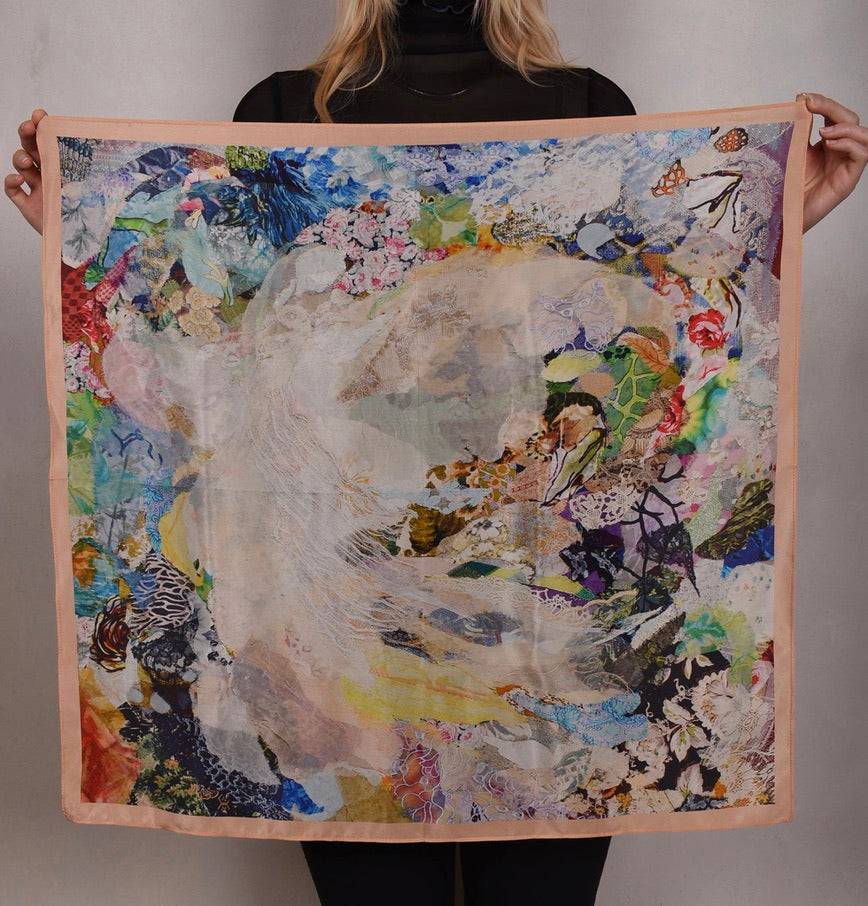 Artist Scarf. Silk Crepe-de-Chine 70X70 cm. "Angel, Peach" - Tone Barker Silk