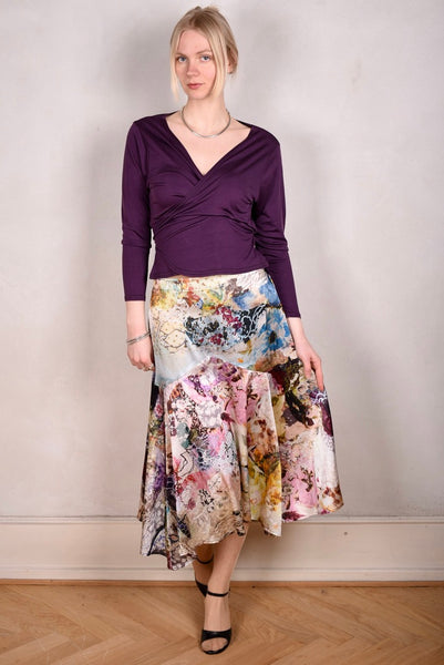 Skirt-Nulle in Silk stretch satin. Print "Val-de-Nulle"