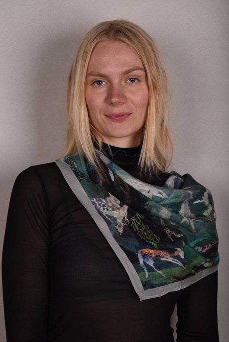 Artist Scarf. Silk Crepe-de-Chine 70X70 cm. "Angel, Silver" - Tone Barker Silk