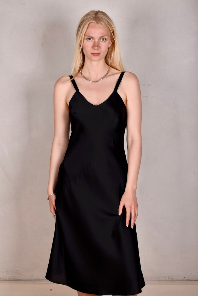 Pallas Midi length , bias cut "slip" dress in  Stretch silk 95% silk/5% elastan, Black