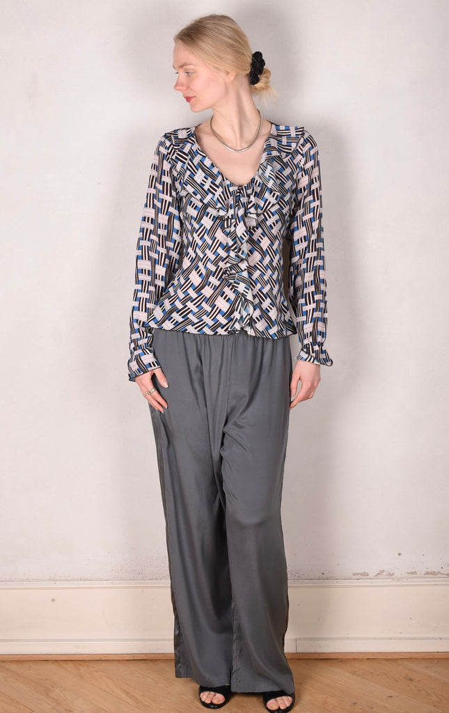 Palma - Silk shirt with Volant, Print:  "Blasket" (by Boje Barker) - Tone Barker Silk