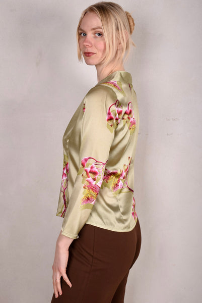 Bifty. Shirt/jacket in Stretch Silk Satin with covered buttons "Khanut"