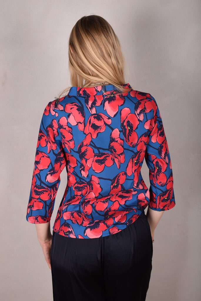 Audrey. Silk satin stretch top, classic style. Print:"Pal-Pop" (Matte side out) - Tone Barker Silk