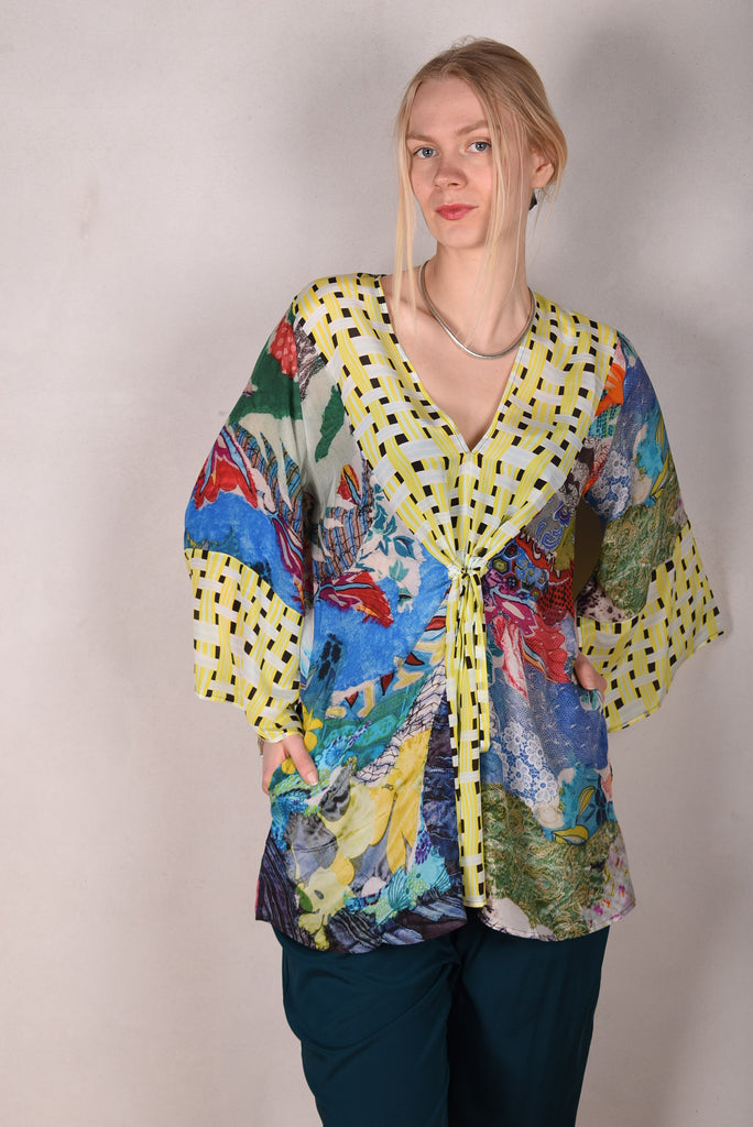 Suleima-cdc. Tunic top w. pockets and Kimono-sleeves. "Giadams/Yasket" combination. - Tone Barker Silk