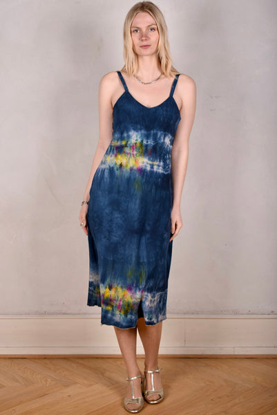 Pallas tie-dye "N-lite" Midi length "slip" dress in 100% silk Crepe-de-Chine