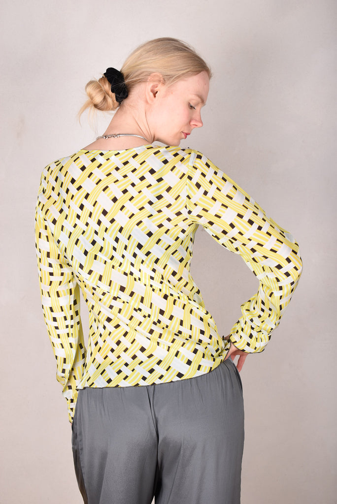 Palma - Silk shirt with Volant, Print:  "Yasket" (by Boje Barker) - Tone Barker Silk