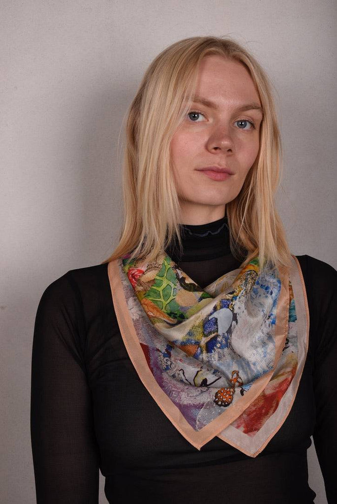 Artist Scarf. Silk Crepe-de-Chine 70X70 cm. "Angel, Peach" - Tone Barker Silk
