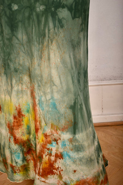 Pauline. Maxi dress in hand-dyed  Crepe de Chine 100% silk "Woody"