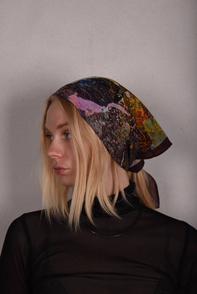 Artist Scarf. Silk Crepe-de-Chine 70X70 cm. "Angel, Aubergine" - Tone Barker Silk