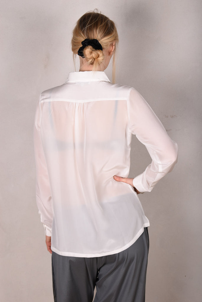 Tamie-crepe. 100% Silk crepe shirt. White - Tone Barker Silk