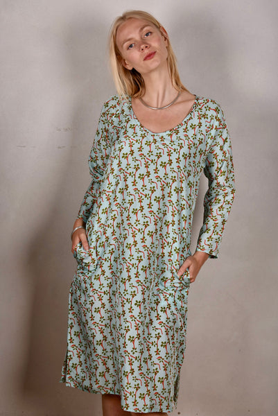"Hidrea" Kaftan-dress with pockets. 100% Habotai Silk. Print: "Nuponais"