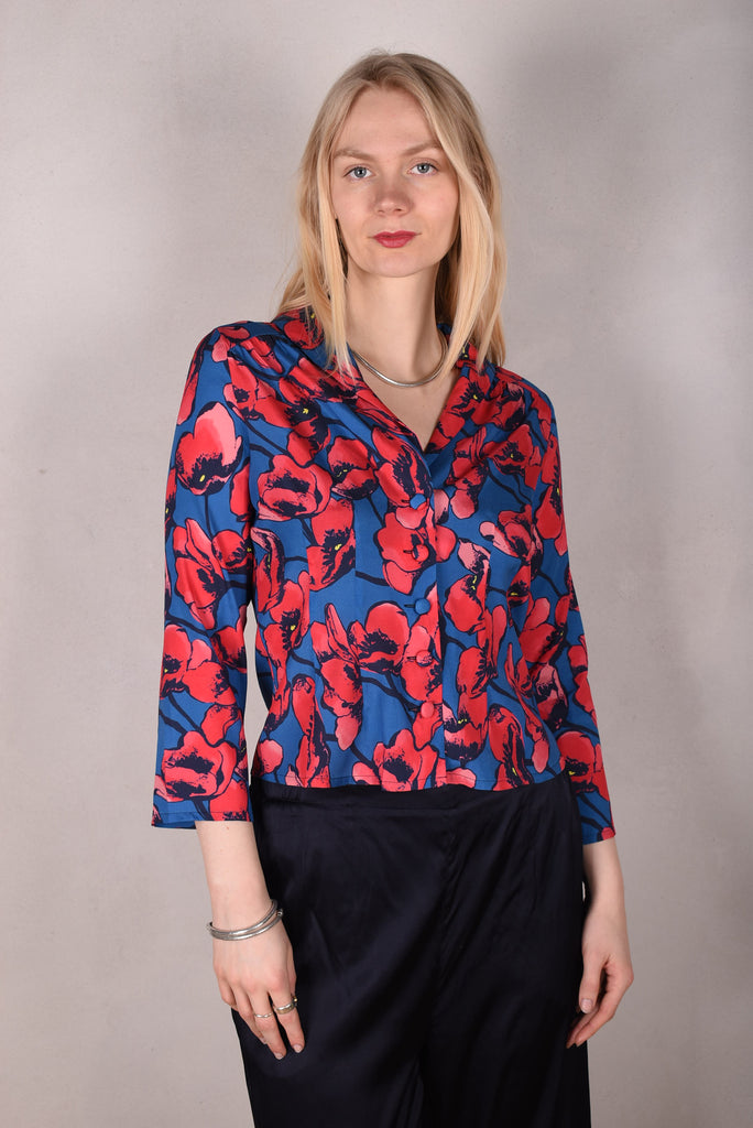 Bifty. Shirt/jacket in Stretch Silk Satin with covered buttons "Pal-Pop" (Matte side out) - Tone Barker Silk