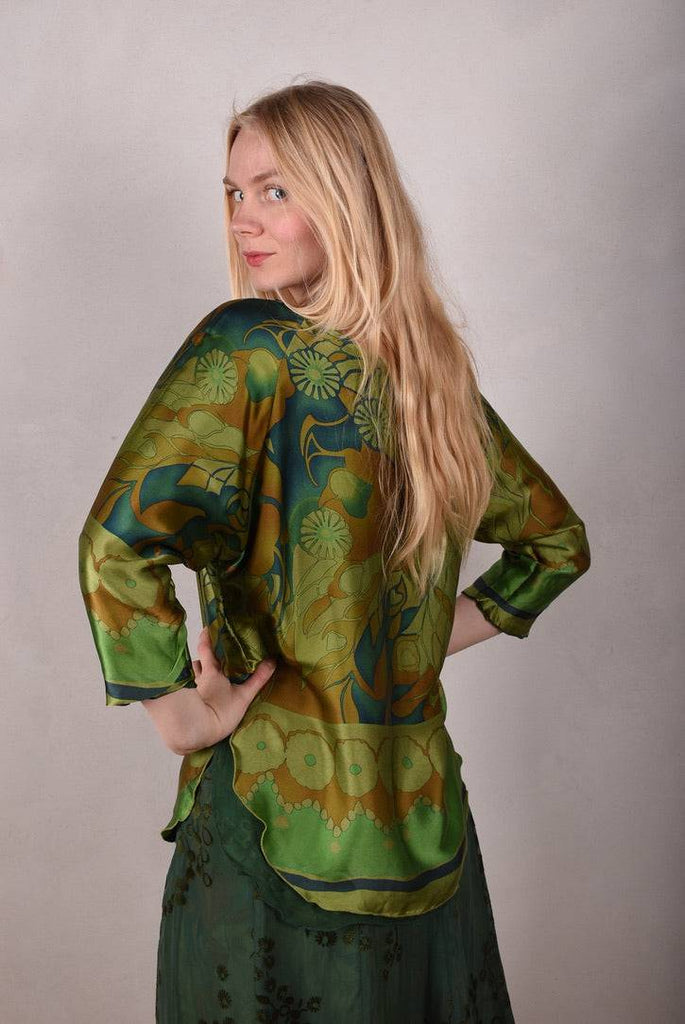 Tesstop, Reversible silk blouse in 2 layers of silk. "Gregend/Forrest-flower-dot" - Tone Barker Silk