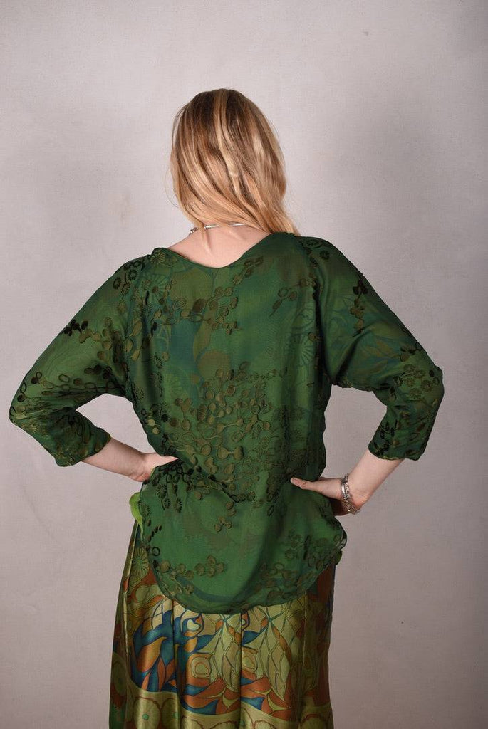 Tesstop, Reversible silk blouse in 2 layers of silk. "Gregend/Forrest-flower-dot" - Tone Barker Silk